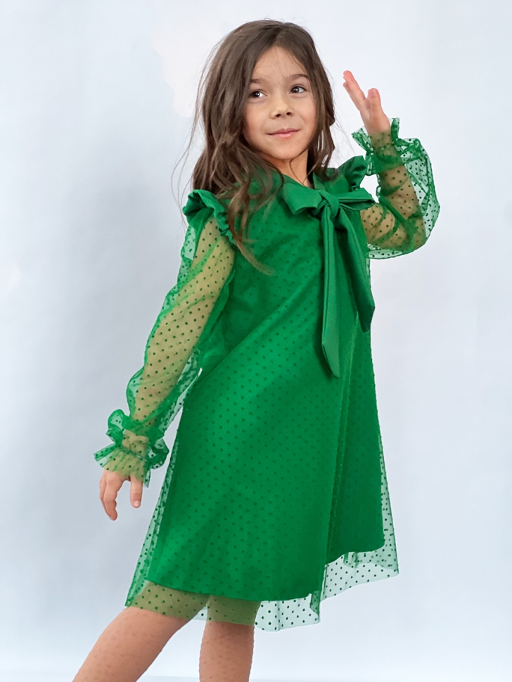 Платье для девочки нарядное БУШОН ST50, отделка фатин, цвет зеленый