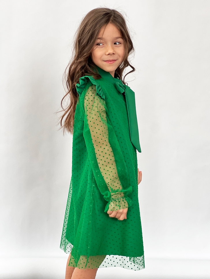 Платье для девочки нарядное БУШОН ST50, отделка фатин, цвет зеленый
