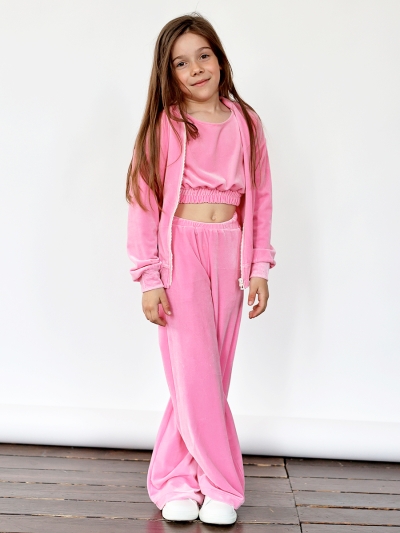 Костюм для девочки из велюра БУШОН SP223, цвет розовый