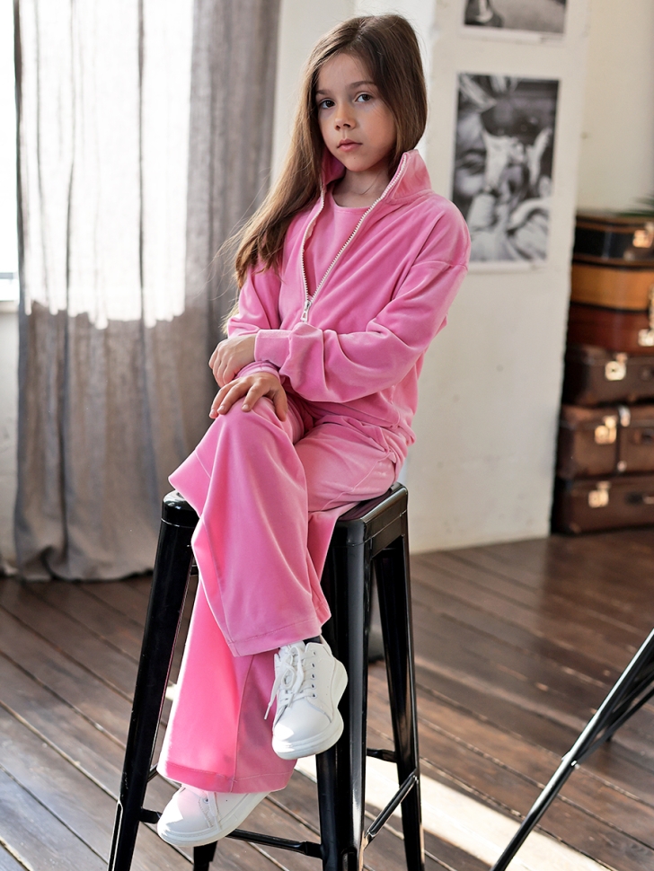 Костюм для девочки из велюра БУШОН SP223, цвет розовый