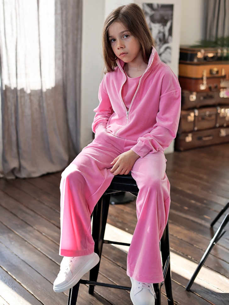 Костюм для девочки из велюра БУШОН SP223, цвет розовый