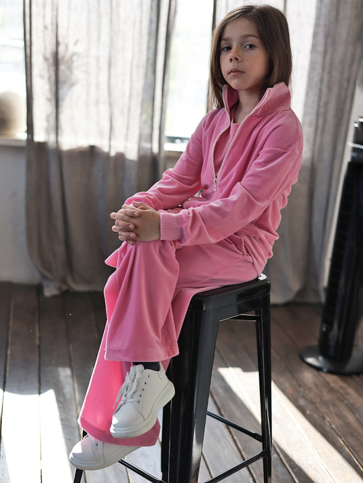 Костюм для девочки из велюра БУШОН SP223, цвет розовый