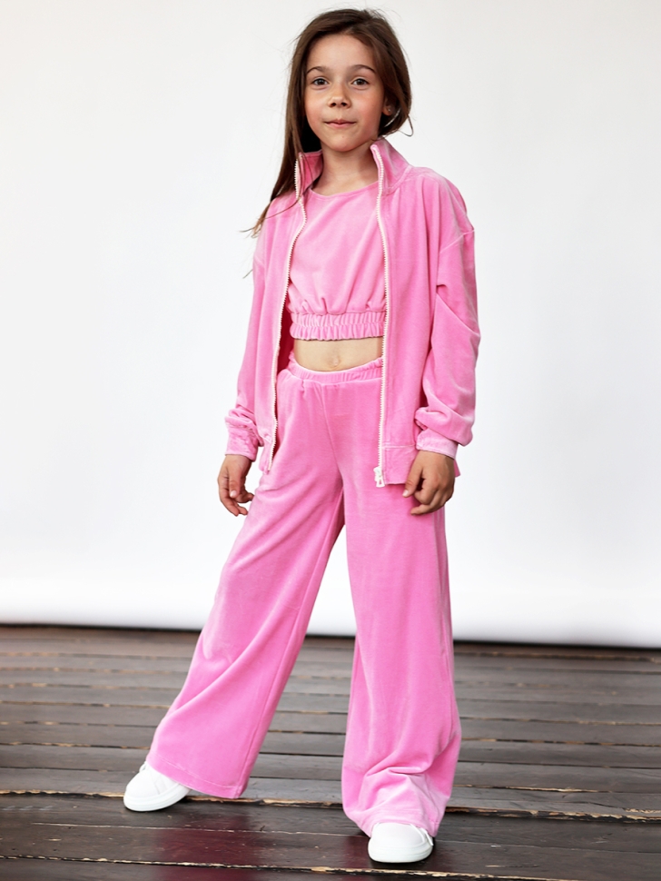 Костюм для девочки из велюра БУШОН SP223, цвет розовый