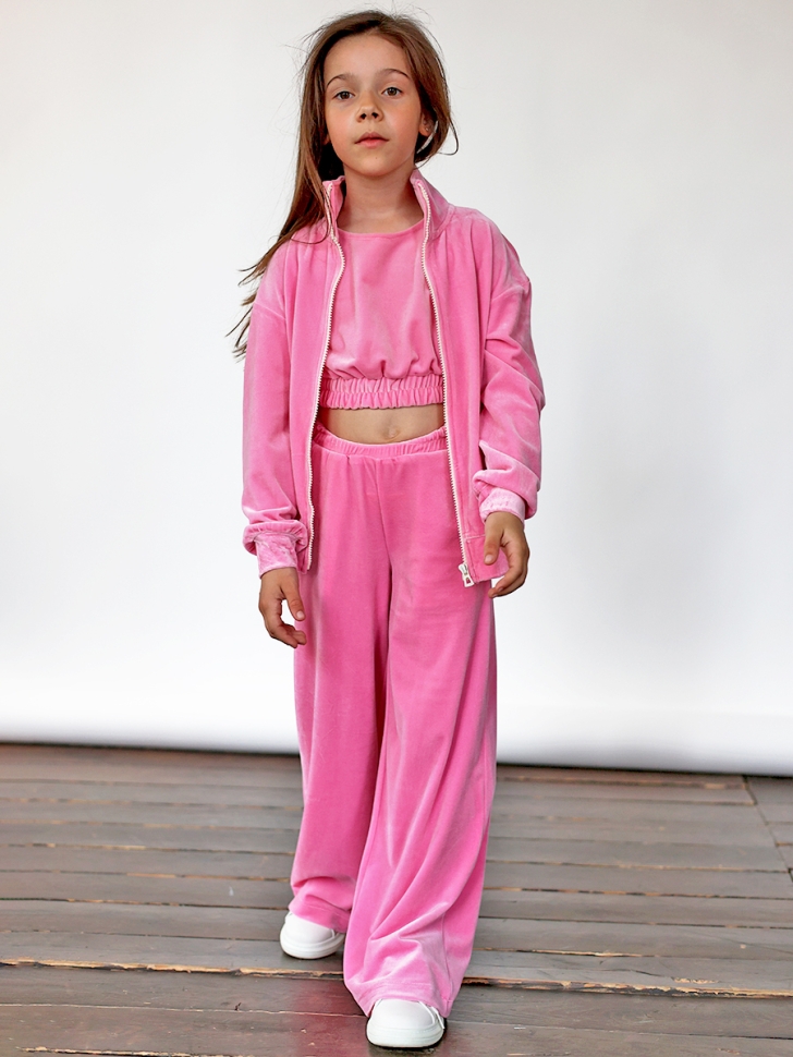 Костюм для девочки из велюра БУШОН SP223, цвет розовый