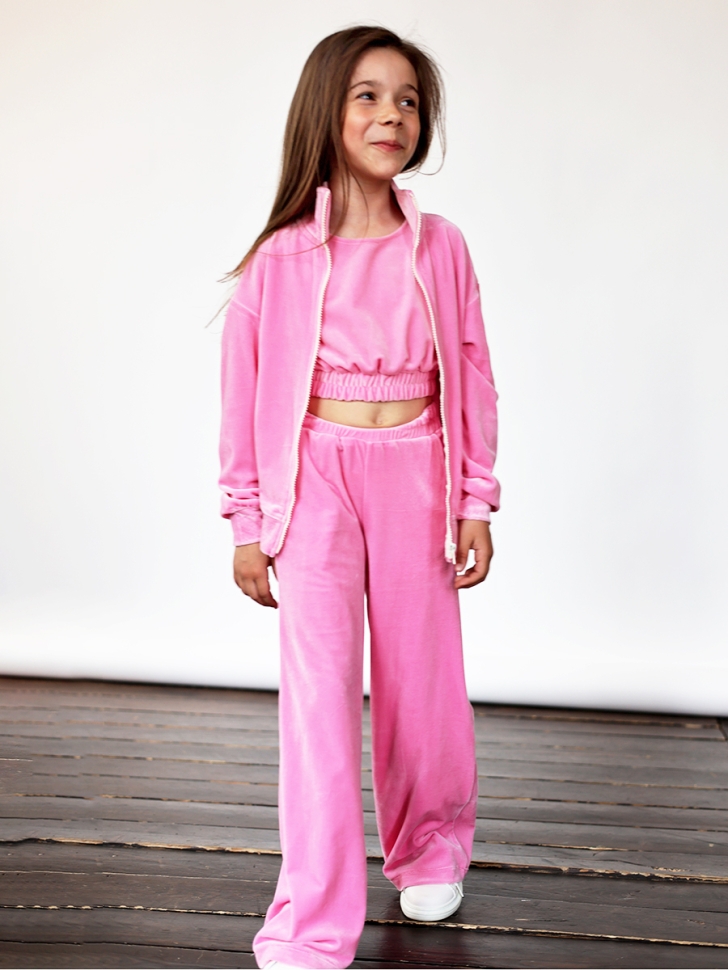 Костюм для девочки из велюра БУШОН SP223, цвет розовый