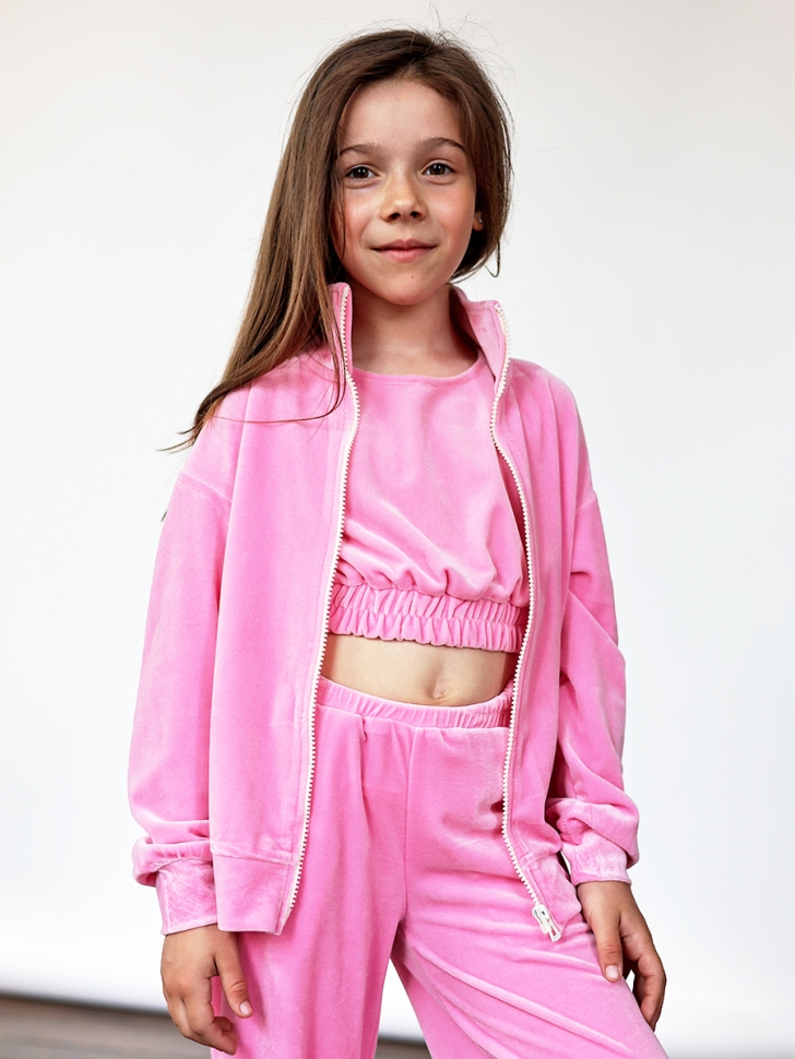 Костюм для девочки из велюра БУШОН SP223, цвет розовый