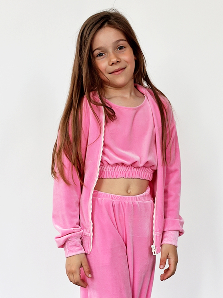 Костюм для девочки из велюра БУШОН SP223, цвет розовый