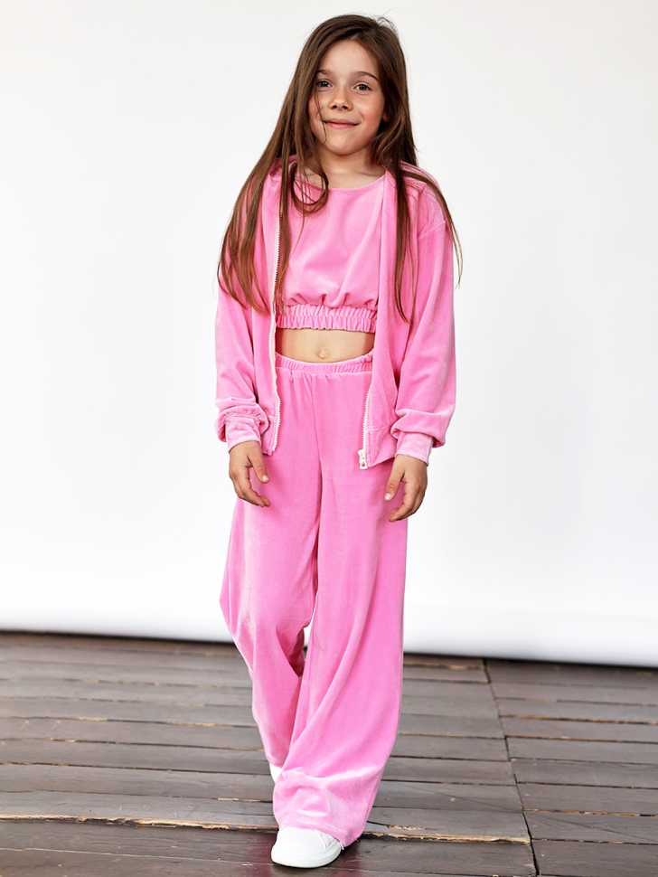 Костюм для девочки из велюра БУШОН SP223, цвет розовый