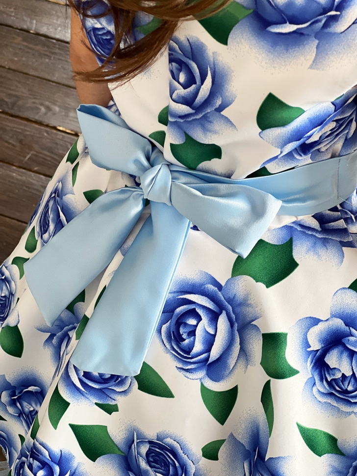 Платье для девочки нарядное БУШОН ST30, стиляги, цвет голубой цветы