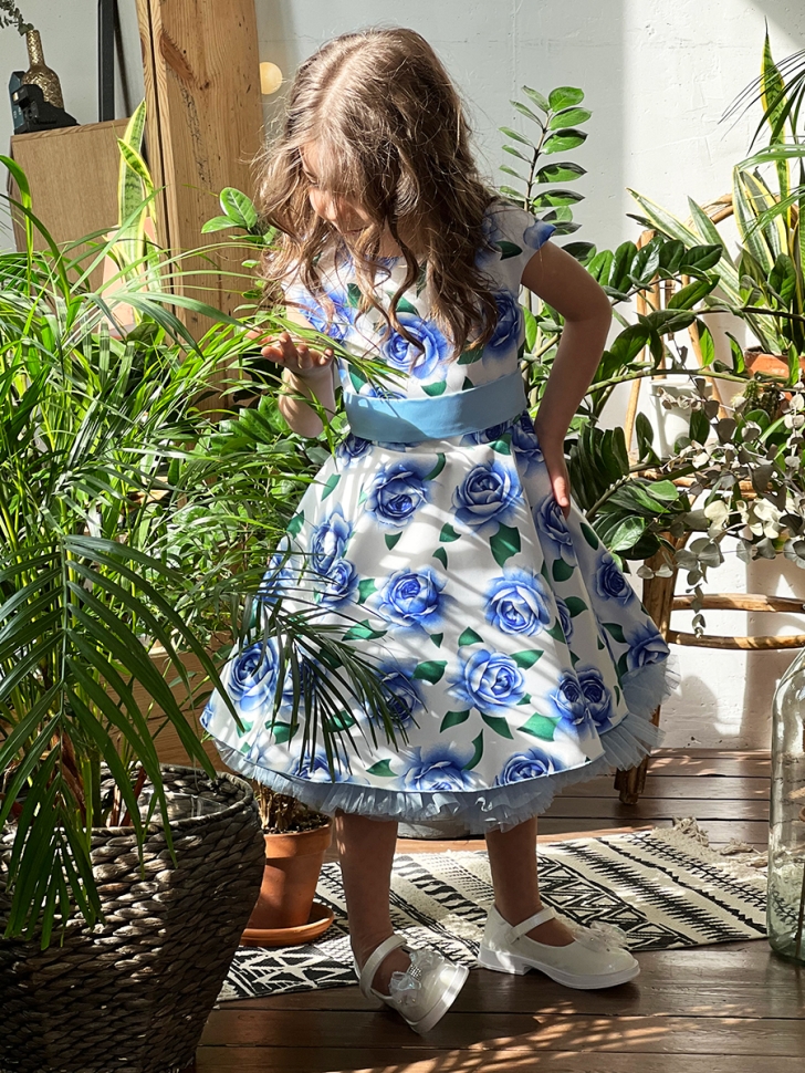 Платье для девочки нарядное БУШОН ST30, стиляги, цвет голубой цветы