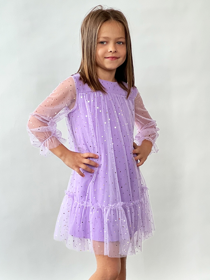 Платье для девочки нарядное БУШОН ST53, цвет сиреневый блестки