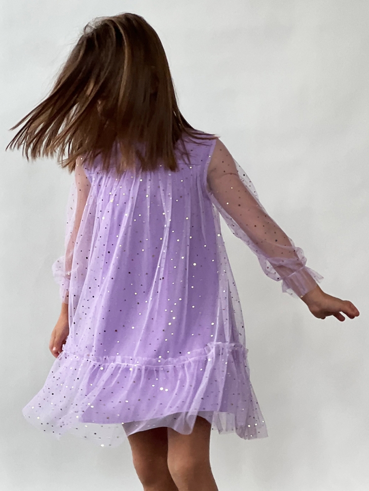 Платье для девочки нарядное БУШОН ST53, цвет сиреневый блестки