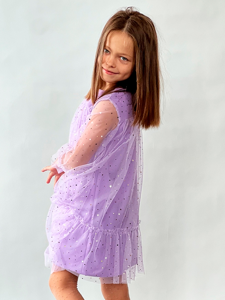 Платье для девочки нарядное БУШОН ST53, цвет сиреневый блестки