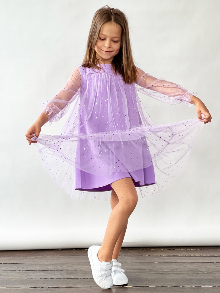 Платье для девочки нарядное БУШОН ST53, цвет сиреневый блестки