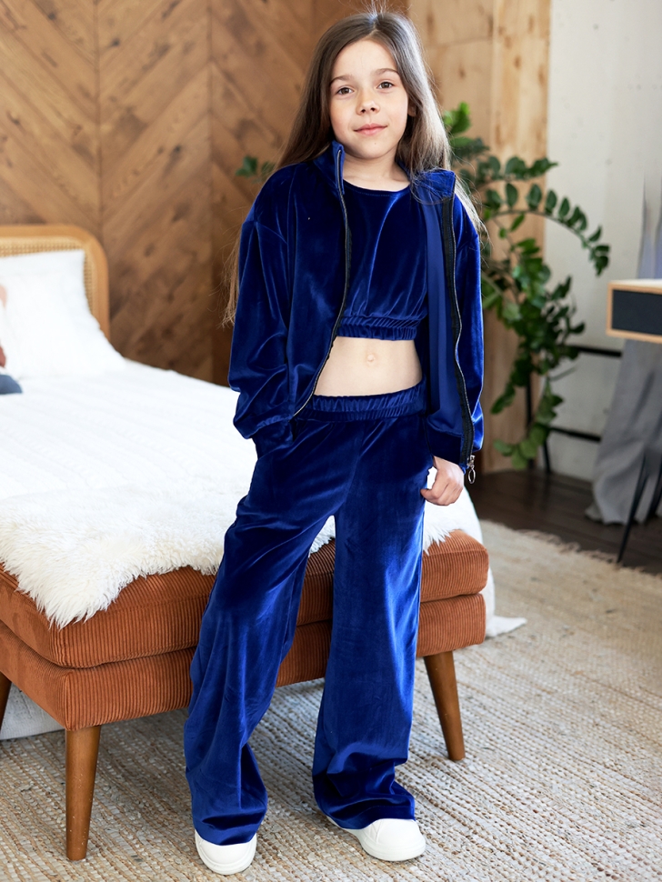 Костюм для девочки из велюра БУШОН SP223, цвет синий