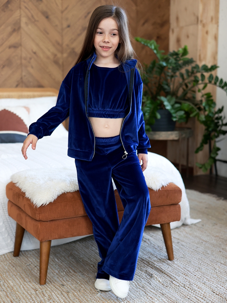 Костюм для девочки из велюра БУШОН SP223, цвет синий
