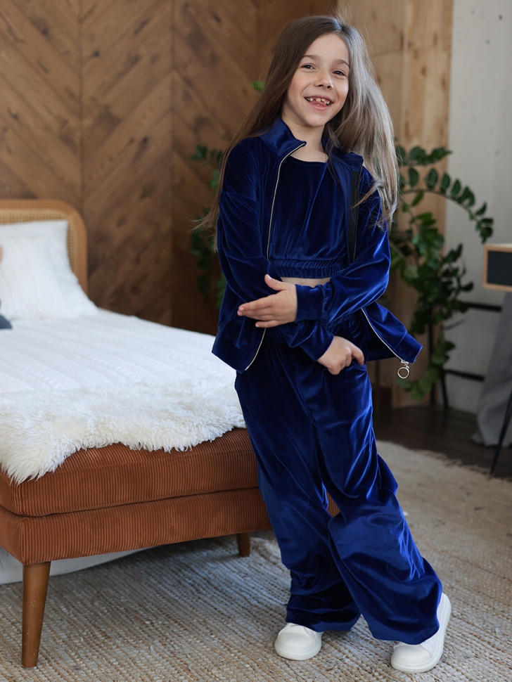 Костюм для девочки из велюра БУШОН SP223, цвет синий