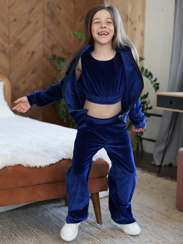 Костюм для девочки из велюра БУШОН SP223, цвет синий