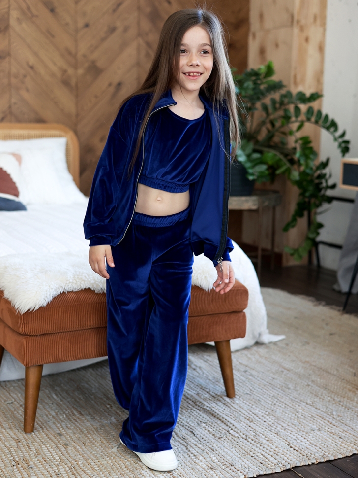 Костюм для девочки из велюра БУШОН SP223, цвет синий