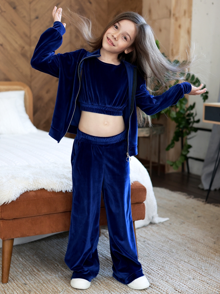 Костюм для девочки из велюра БУШОН SP223, цвет синий