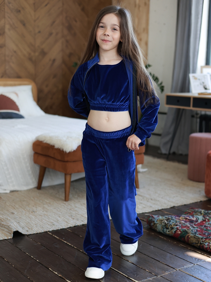 Костюм для девочки из велюра БУШОН SP223, цвет синий