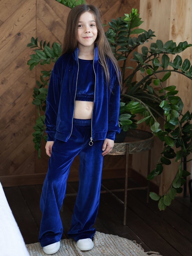 Костюм для девочки из велюра БУШОН SP223, цвет синий