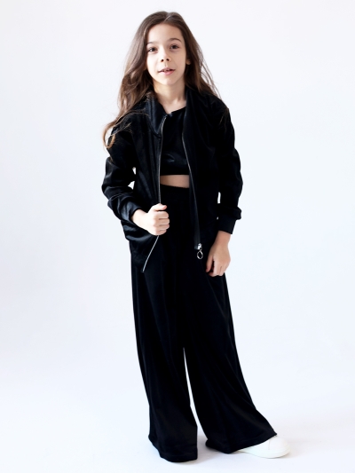 Костюм для девочки из велюра БУШОН SP223, цвет черный