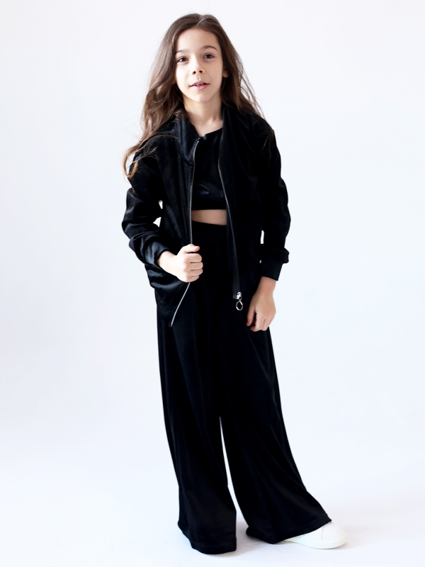 Костюм для девочки из велюра БУШОН SP223, цвет черный