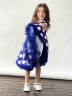 Платье для девочки нарядное БУШОН ST20, стиляги цвет синий, синий пояс, принт горох белый 