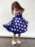Платье для девочки нарядное БУШОН ST20, стиляги цвет синий, синий пояс, принт горох белый 