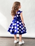 Платье для девочки нарядное БУШОН ST20, стиляги цвет синий, синий пояс, принт горох белый 