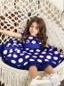Платье для девочки нарядное БУШОН ST20, стиляги цвет синий, синий пояс, принт горох белый 