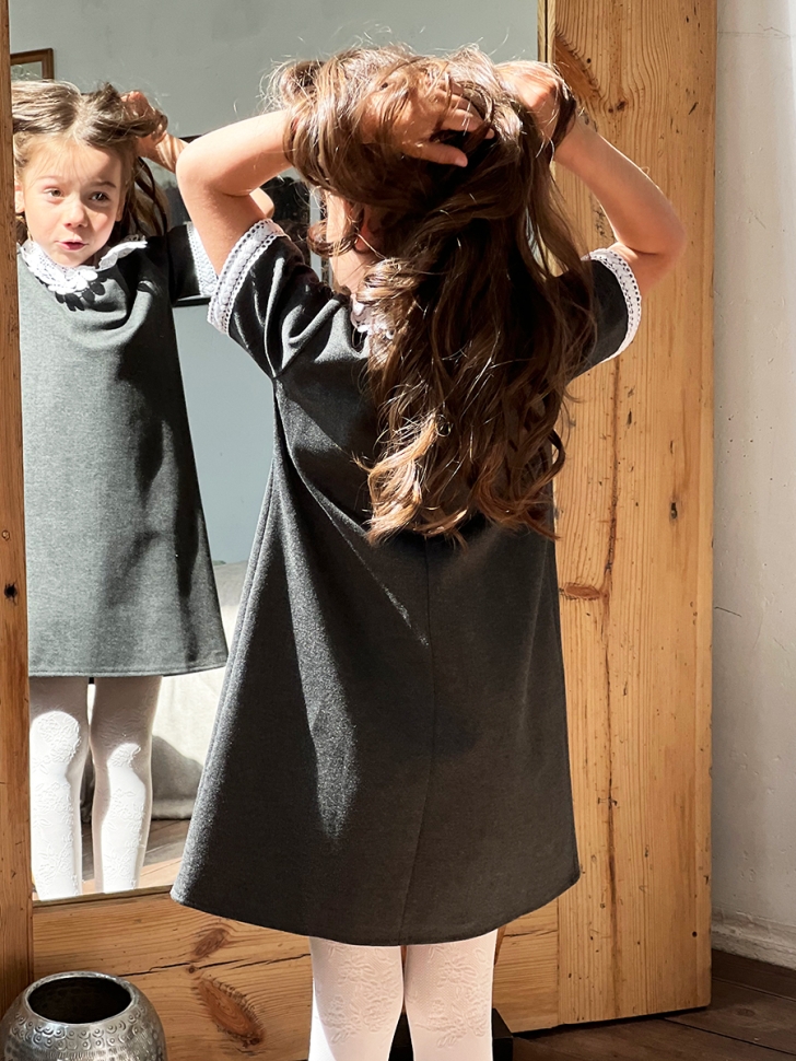 Платье для девочки школьное БУШОН SK10, цвет серый 