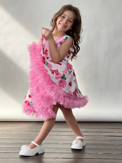 Платье для девочки нарядное БУШОН ST30, стиляги, цвет светло-розовый цветы