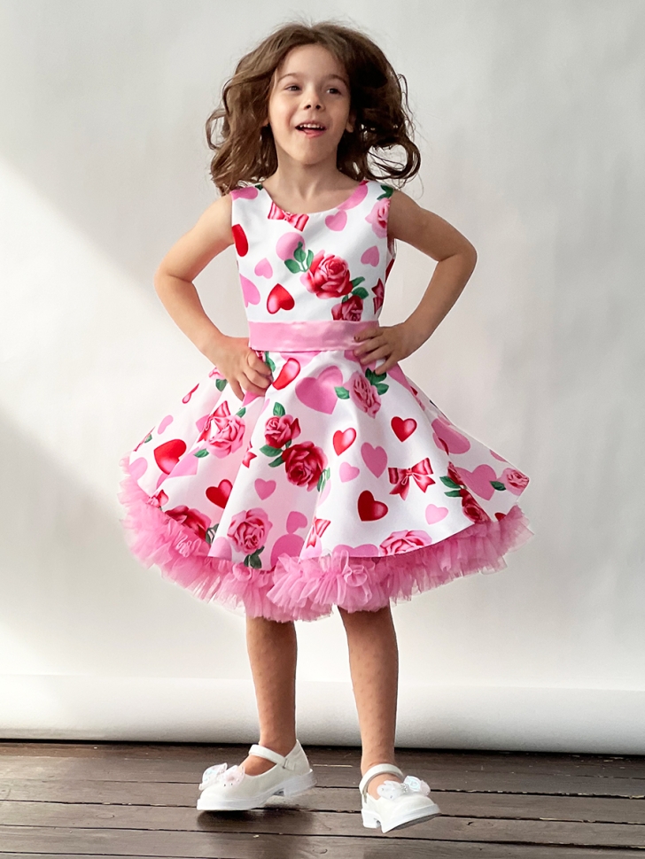 Платье для девочки нарядное БУШОН ST30, стиляги, цвет светло-розовый цветы 