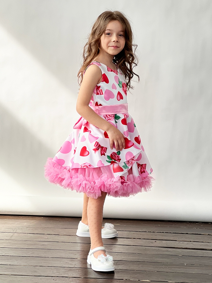 Платье для девочки нарядное БУШОН ST30, стиляги, цвет светло-розовый цветы 