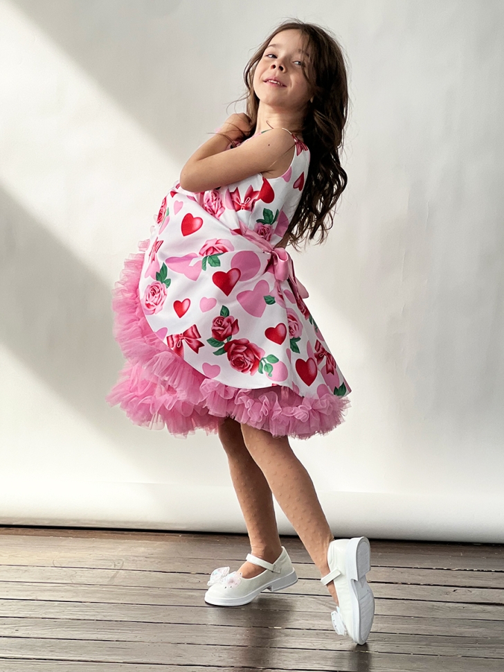 Платье для девочки нарядное БУШОН ST30, стиляги, цвет светло-розовый цветы 