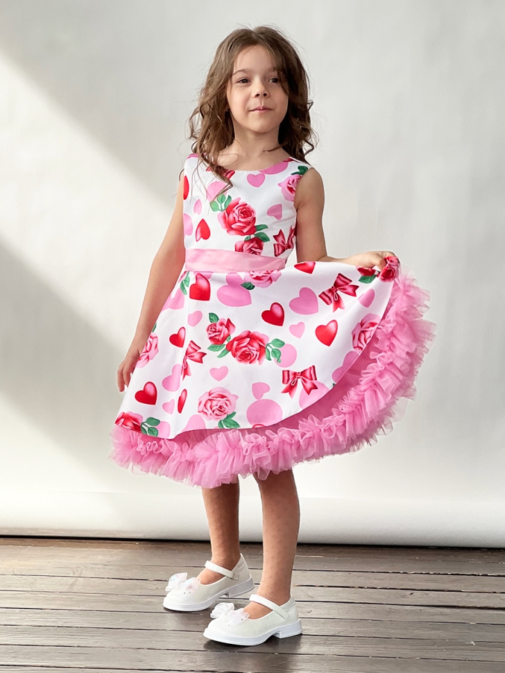 Платье для девочки нарядное БУШОН ST30, стиляги, цвет светло-розовый цветы 