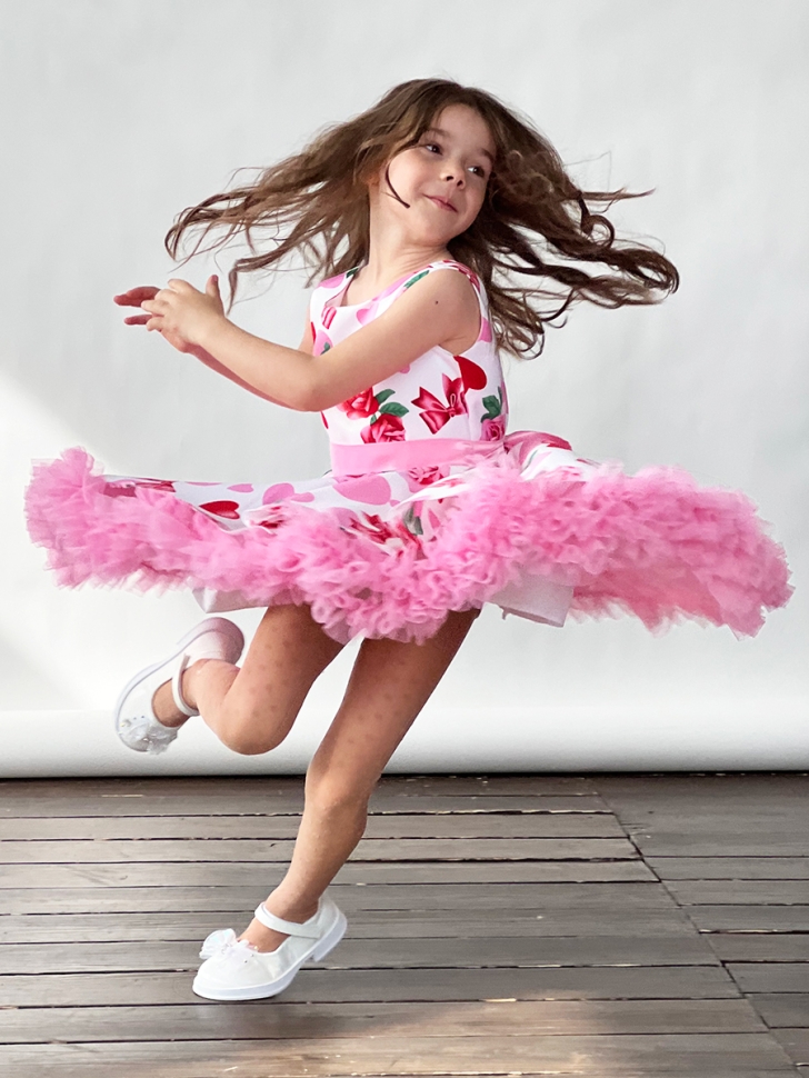 Платье для девочки нарядное БУШОН ST30, стиляги, цвет светло-розовый цветы 