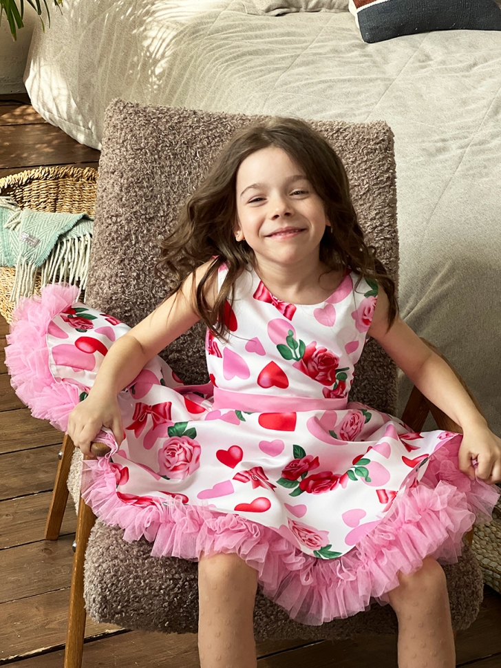 Платье для девочки нарядное БУШОН ST30, стиляги, цвет светло-розовый цветы 