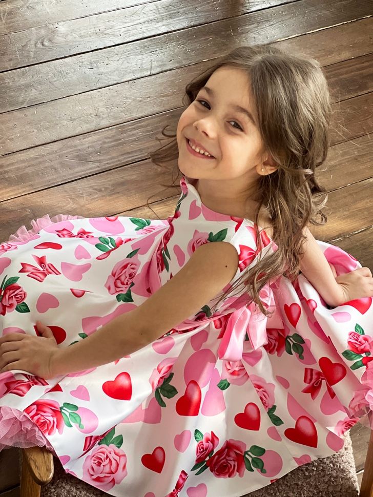 Платье для девочки нарядное БУШОН ST30, стиляги, цвет светло-розовый цветы 