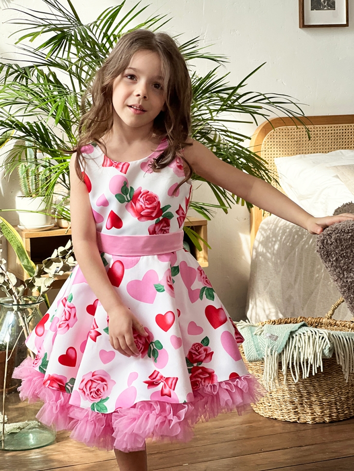 Платье для девочки нарядное БУШОН ST30, стиляги, цвет светло-розовый цветы 