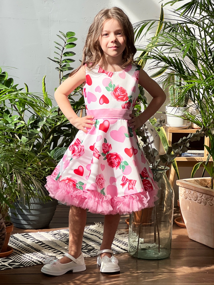 Платье для девочки нарядное БУШОН ST30, стиляги, цвет светло-розовый цветы 