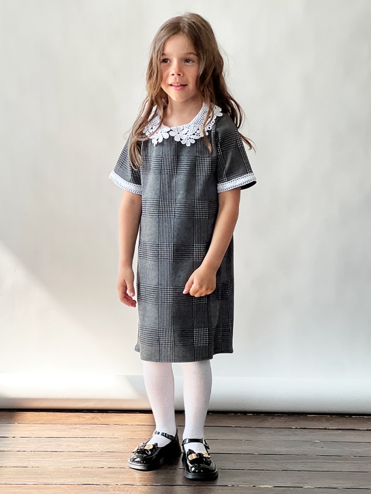 Платье для девочки школьное БУШОН SK10, цвет серый клетка 
