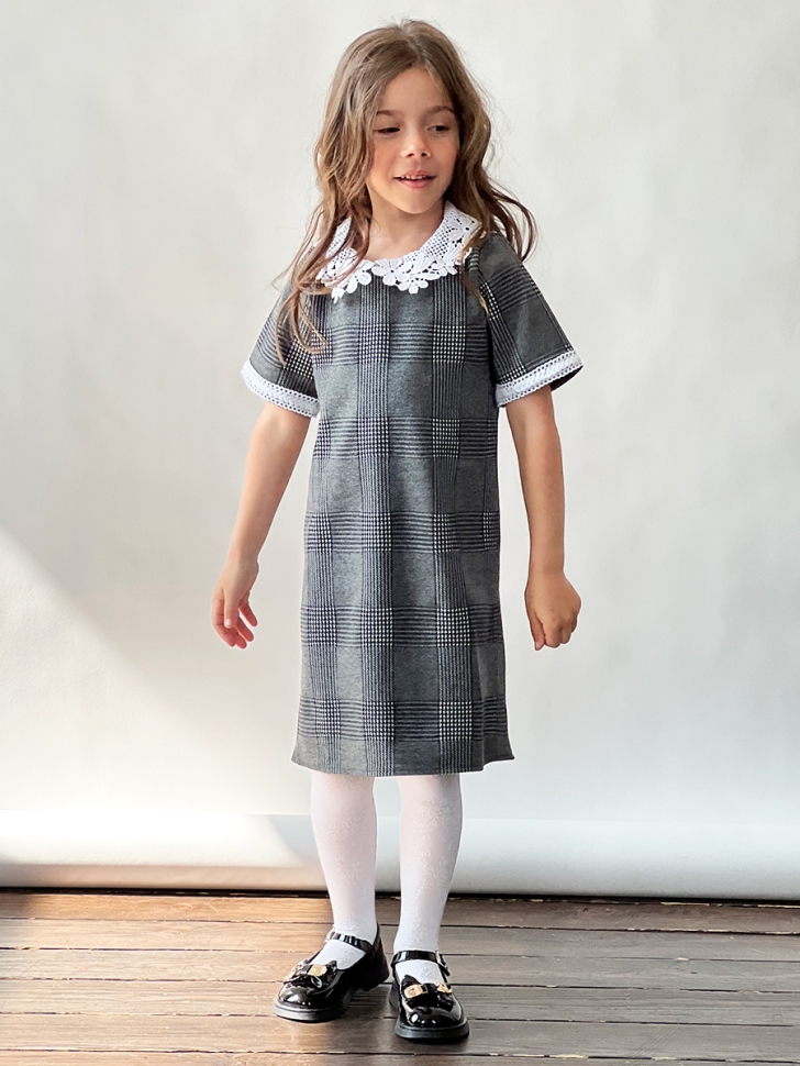 Платье для девочки школьное БУШОН SK10, цвет серый клетка 