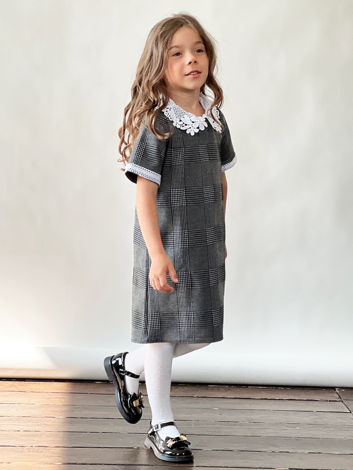Платье для девочки школьное БУШОН SK10, цвет серый клетка 