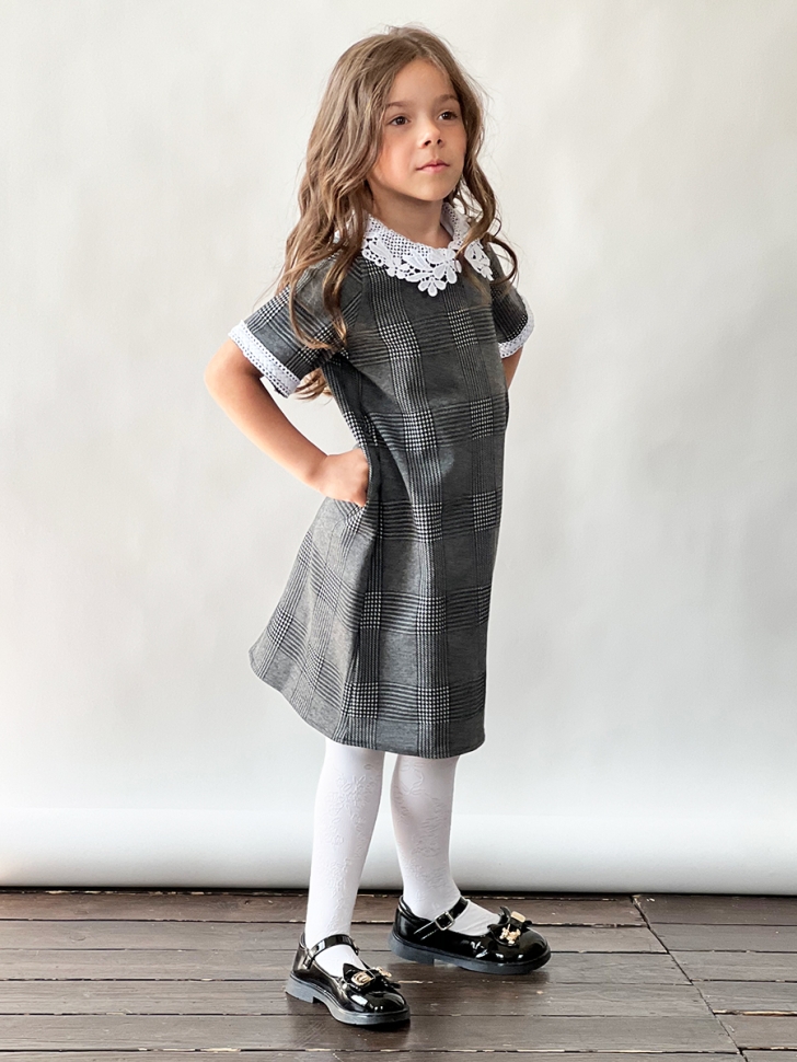 Платье для девочки школьное БУШОН SK10, цвет серый клетка 