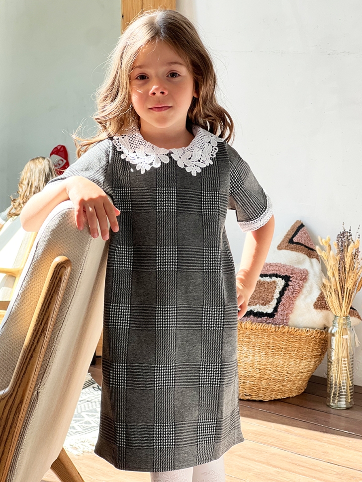 Платье для девочки школьное БУШОН SK10, цвет серый клетка 