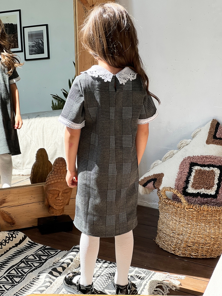 Платье для девочки школьное БУШОН SK10, цвет серый клетка 