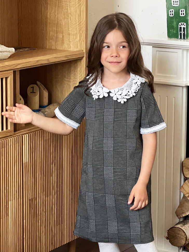 Платье для девочки школьное БУШОН SK10, цвет серый клетка 